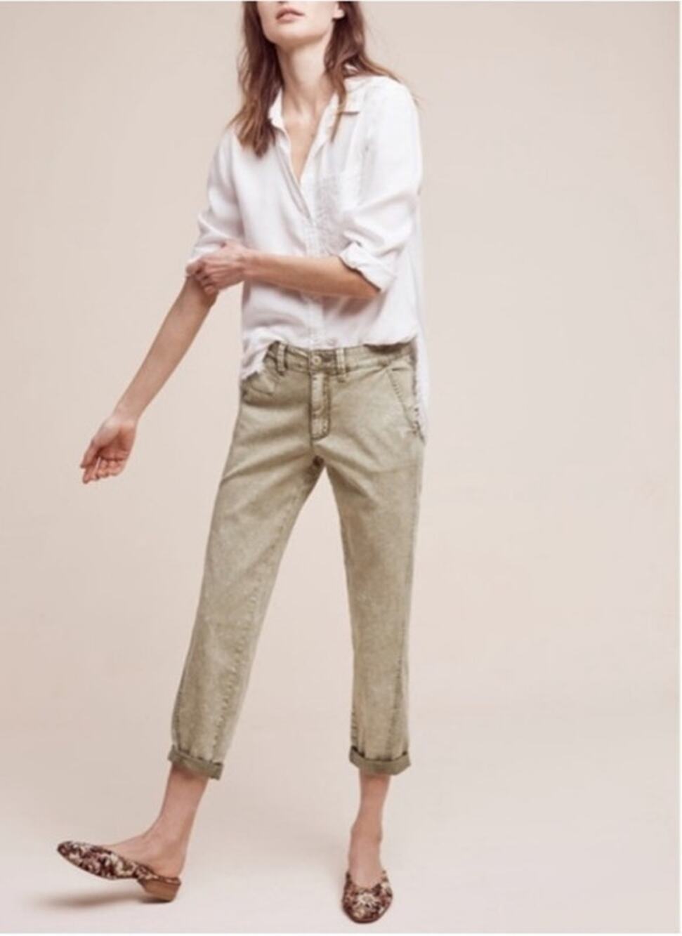 Anthropologie Olive Green Relaxed Chino‎ Pants Casual Cotton Blend Sz 30